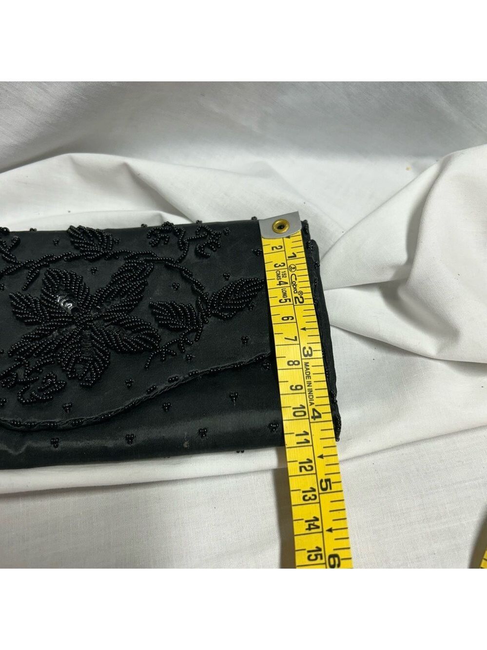Nice Vintage Art Deco Clutch Black Beaded Sequin Satin Made In Hong Kong - Picture 9 of 9